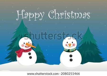 Merry Christmas with happy snowman in winter