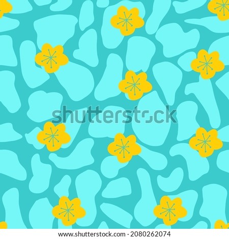 Seamless pattern with abstract flowers and animal skin texture on blue background,print for wallpaper,kids textile,baby fashion,girly illustration with botanical motif,nature clip art.