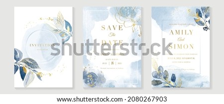 Luxury wedding invitation card background  with golden line art flower and botanical leaves, Organic shapes, Watercolor. Abstract art background vector design for wedding and vip cover template. Royalty-Free Stock Photo #2080267903