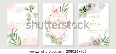 Luxury wedding invitation card background  with golden line art flower and botanical leaves, Organic shapes, Watercolor. Abstract art background vector design for wedding and vip cover template. Royalty-Free Stock Photo #2080267906