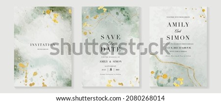 Luxury wedding invitation card background  with golden line art flower and botanical leaves, Organic shapes, Watercolor. Abstract art background vector design for wedding and vip cover template.