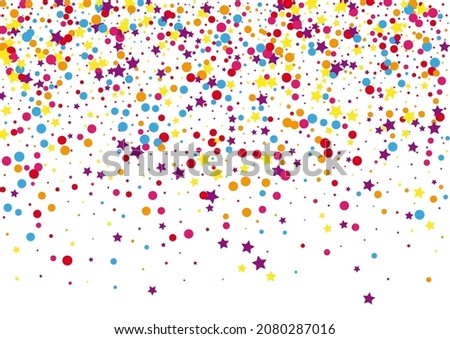 Yellow Rainbow Confetti Decoration. Birthday Dot Illustration. Pink Star Happy Background. Fiesta Circle Decoration.