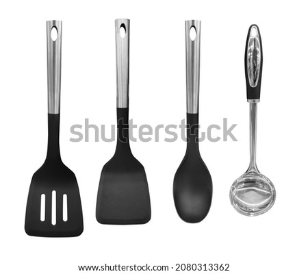 Ladle, turner, kitchen utensils isolated on white Royalty-Free Stock Photo #2080313362