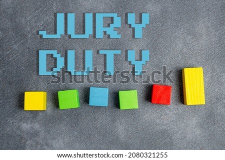 Handwriting text Jury Duty. Word Written on obligation or a period of acting as a member of a jury in court Stack of Sample Cube Rectangular Boxes On Surface Polished With Multi-Colour Royalty-Free Stock Photo #2080321255