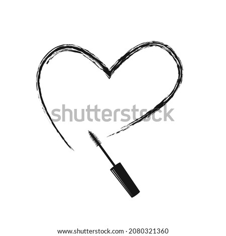 Heart painted with black mascara clipart isolated on white. Sassy girl power illustration collection. Beauty design frame element.