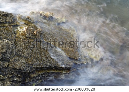 Aegean shore in Greece, Thassos island - waves and rocks - long exposure photography 