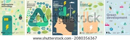 Recycle. Nature and Renewable Energy. Green Energy and Natural Resource Conservation. Set of vector illustrations. Background images for poster, banner, cover art. Royalty-Free Stock Photo #2080356367