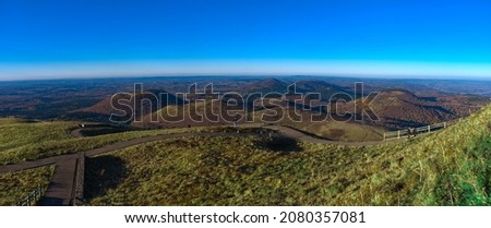 panoramic view of the Auvergne volcanic chain in Puy-de-Dome in autumn Royalty-Free Stock Photo #2080357081