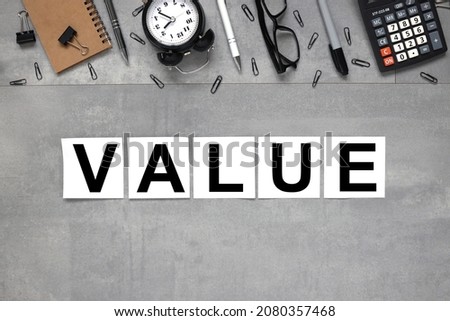 value. On white stickers. Business concept image.