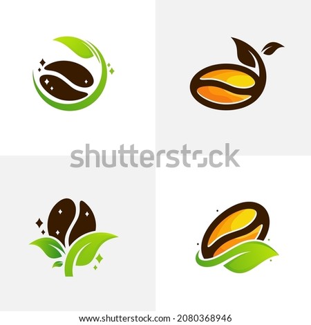 Set of Leaf Coffee logo design vector template. Farm logo concept