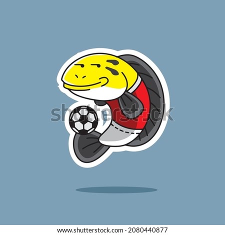 Vector Icon Character Design Channa Yellow Sentarum Play Soccer Football