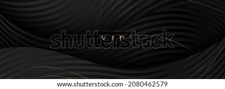 Luxury paper cut background, Abstract decoration, golden pattern, halftone gradients, 3d Vector illustration. Black, white, gold waves Cover template, geometric shapes, modern minimal banner. Royalty-Free Stock Photo #2080462579
