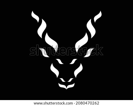 Markhor Black Snake Eater (Capra falconeri) Mountain goat. Head black and white vector design. Can be used for logos and tattoos.