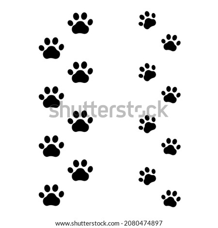 seamless paw trails, black animal footprints isolated on white background, mark lines.
