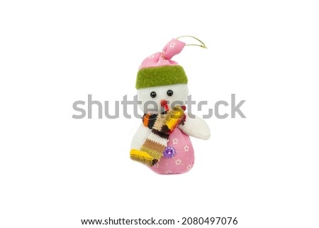 Snowman isolated on a white background. Children's creativity. New Year's toy. Snowman. Handmade. Snowman isolated white background