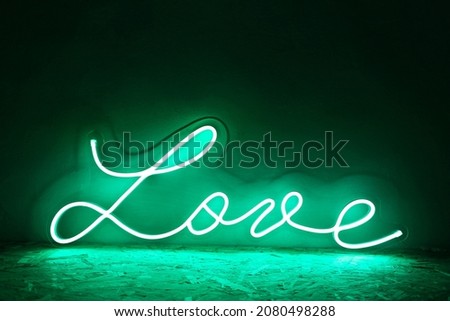Green neon sign love. Trendy style. Neon sign. Custom neon. Home decor.