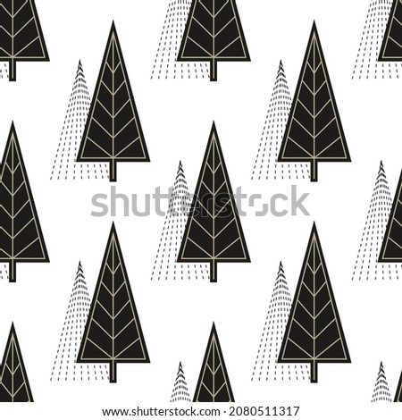 Scandinavian Spruce Vector Seamless Pattern. Forest Holiday Background. Pine Winter Texture. Fir Cute Wrap.