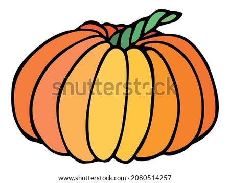 Vector hand drawn illustration of pumpkin. Isolated object on white background. Vegetable harvest clip art.  Farm market product. Elements for autumn design, decoration.