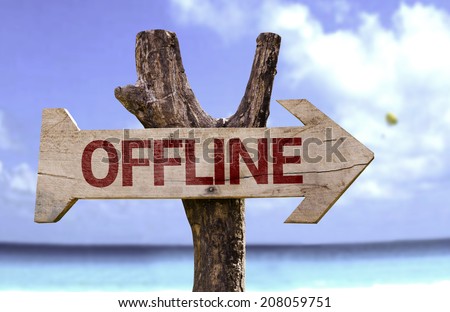 Offline wooden sign with a beach on background 