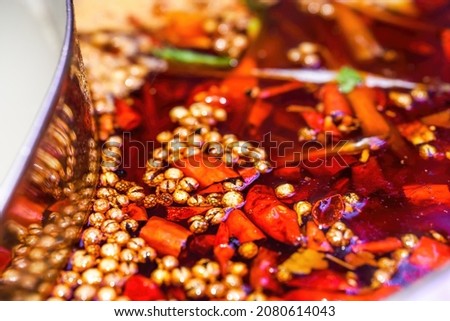 Spicy pot and clear soup pot of Chongqing hot pot close-up Royalty-Free Stock Photo #2080614043