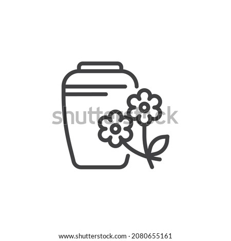 Funeral urn and flowers line icon. linear style sign for mobile concept and web design. Urn of ashes outline vector icon. Symbol, logo illustration. Vector graphics Royalty-Free Stock Photo #2080655161