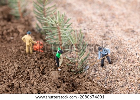 Tree planting and afforestation to prevent and control sand during the Arbor Day Royalty-Free Stock Photo #2080674601