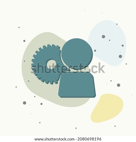Vector management icon. Man and gear. The symbol of a successful business on multicolored background. Layers grouped for easy editing illustration. For your design.