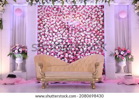 luxury stage decoration with red and white rose flowers Royalty-Free Stock Photo #2080698430