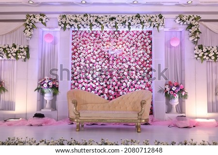 elegant Indian wedding stage decorations with flowers Royalty-Free Stock Photo #2080712848
