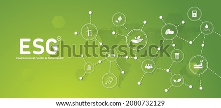 Sustainable business or green business vector illustration background with connection icon concept related to environmentally friendly environmental icon set. Web and Social Header Banners for ESG. Royalty-Free Stock Photo #2080732129