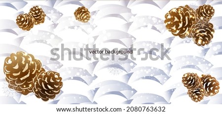 Winter vector background with pine cones and snow