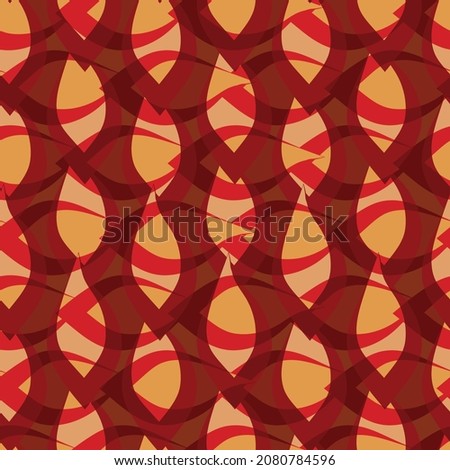 Abstract fire flame vector seamless pattern background. Backdrop with blended hand-drawn red and orange flames in vertical direction. Modern wavy geometric repeat. Burning swirls all over print