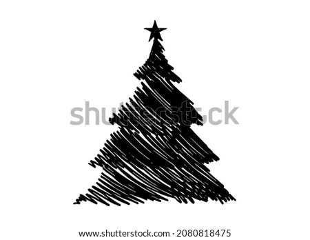 Hand drawn brush stroke Christmas tree with star isolated  on png or transparent  background. Graphic resources for New Year, Birthdays and luxury card. Vector illustration 