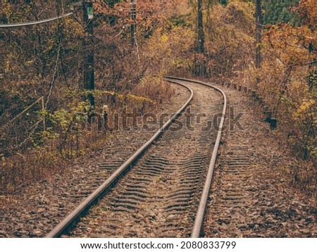 Abandoned railroad tracks in late autumn. Abandoned railway in Japan, Usui Pass, Gunma Prefecture.
