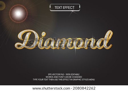3d realistic gold diamond text effect style. Editable text effect vector illustration.