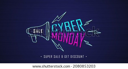 social media marketing concept of Cyber monday sale with megaphone symbol and flash model. applicable for promotion, billboard, online shopping, poster, web banner, brochure and flyer design concept.