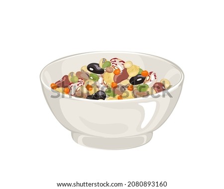 Beans in bowl isolated on white. Vector illustration different beans and legumes. Organic healthy food in cartoon flat style. Royalty-Free Stock Photo #2080893160