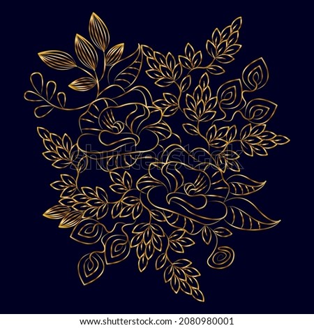Stylized golden flower. Plant. Outline drawing. Vector