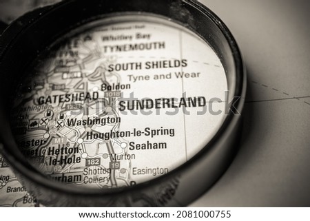 Sunderland on a map of Europe background