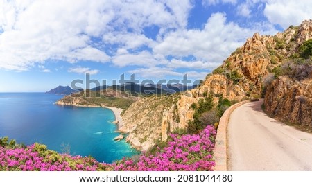 Landscape with Plage de Bussaglia and Calanques de Piana, Corsica island, France Royalty-Free Stock Photo #2081044480