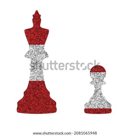 Bright glitter chess figures queen and pawn silhouettes in colors of national flag. Austria