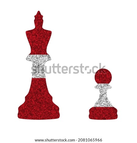 Bright glitter chess figures queen and pawn silhouettes in colors of national flag. Latvia