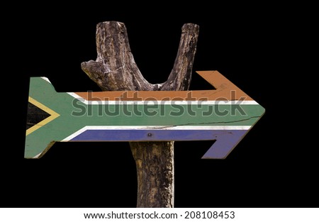 South Africa wooden sign isolated on black background