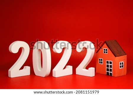 New House 2022 on ฺRed  background - new year trend 2021 - red pattern business concept of Real Estate, Home Property for Sale and rent - copy space , promotion design advertise