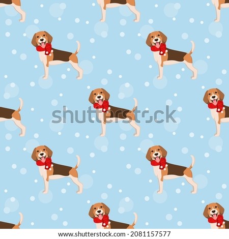 Seamless pattern with funny Christmas beagles. Cartoon design.
