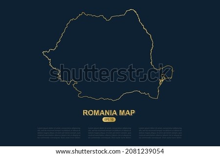 Romania Map - World Map International vector template with thin gold outline graphic sketch style isolated on dark background for card design, poster, banner - Vector illustration eps 10