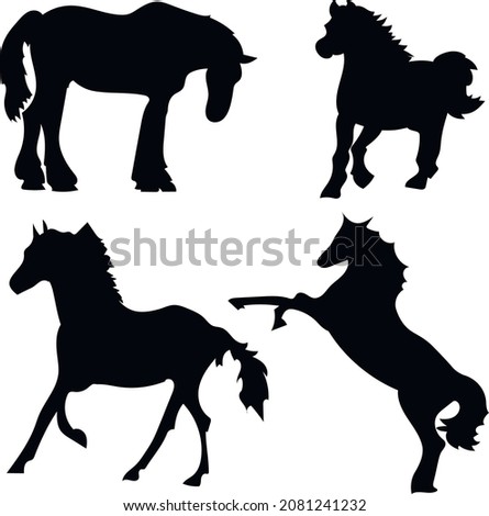 Many horses abstract silhouette set.