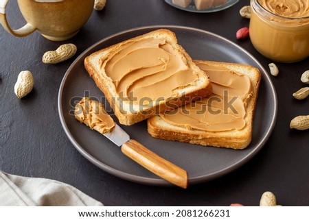 Peanut butter sandwich. Breakfast. Vegetarian food. American cuisine Royalty-Free Stock Photo #2081266231