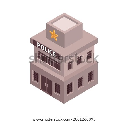 City isometric composition with isolated image of police department building on blank background vector illustration