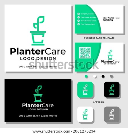 Letter P C monogram planter logo design with business card template.